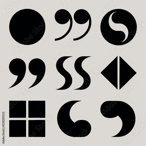 Vector punctuation marks: bold black shapes, graphic design elements