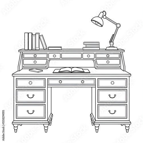 Standing desk illustration vector style colouring page
