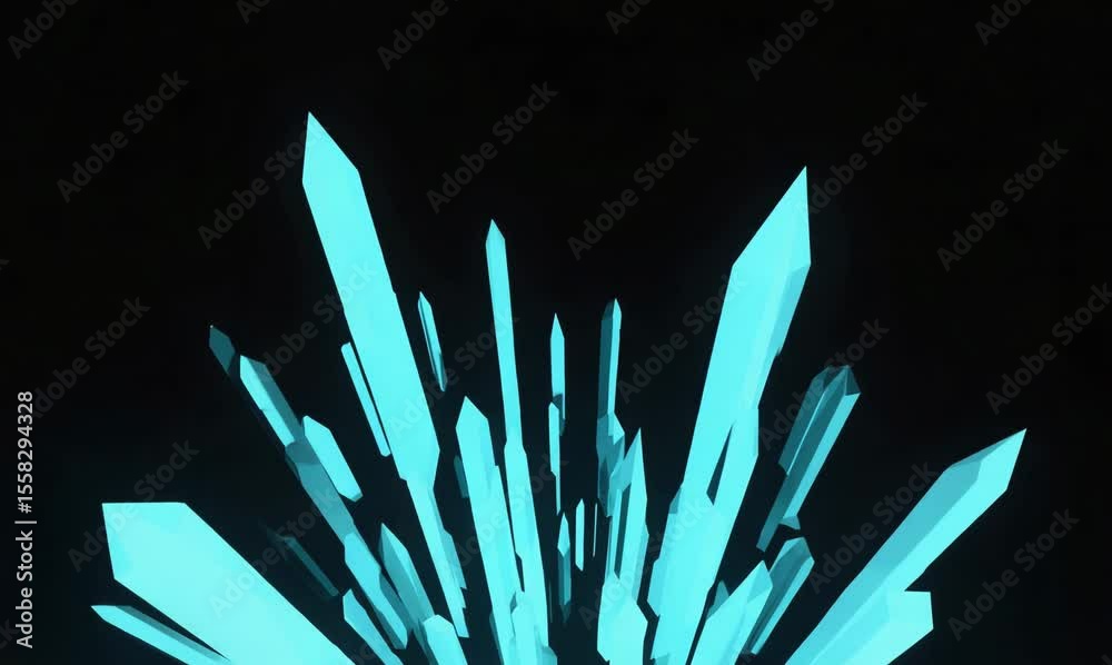 upward falling crystals shimmering against a dark background