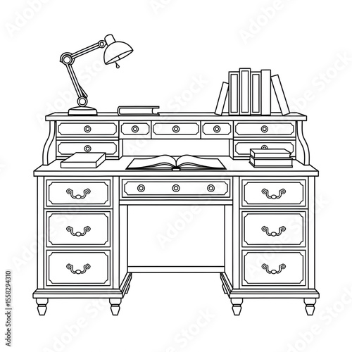 Standing desk illustration vector style colouring page 