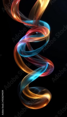 Abstract Swirling Light Trails, Orange Blue Red Hues, Dark Background
