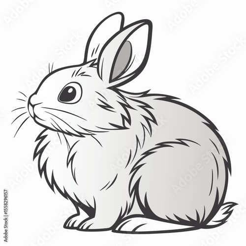 Illustration of a fluffy gray bunny rabbit with long ears and whiskers