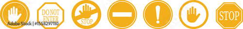 Stop icon set.No Entry or No Sign and Warning Icon.hand stop sign and symbol. Do not enter red sign.Alert information, accident notification vector illustration.sign icon vector illustration.