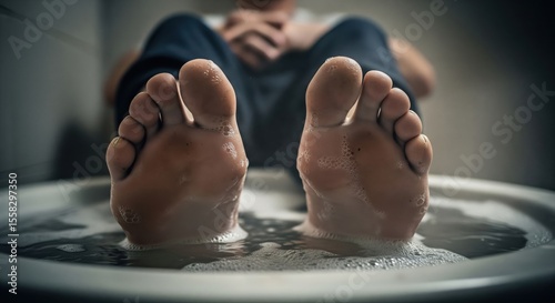 Close-up of feet soaking in soapy water for relaxation
