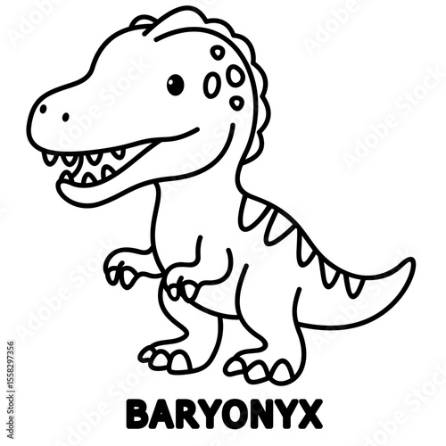 Cute baryonyx, easy coloring for kids, vector, illustration, coloring book, coloring page, cozy, cute, bold, comfy