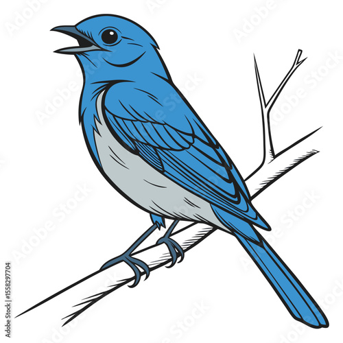 Blue tit bird on a branch, a colorful wildlife illustration