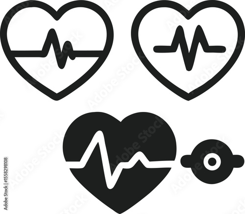 Repeating heart and heartbeat icons, health and wellness theme