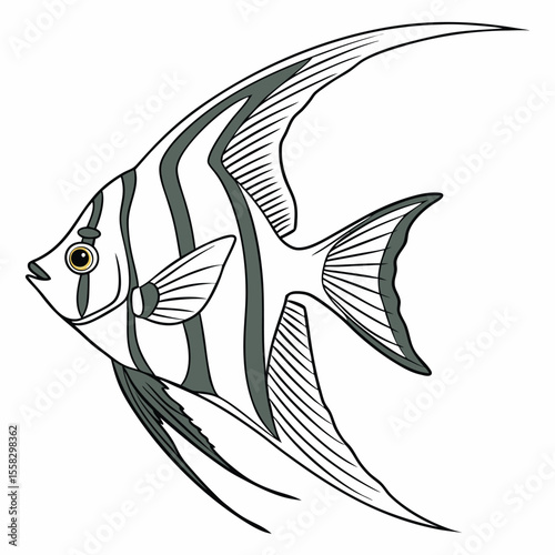 Black and white fish vector illustration of marine animals for tribal tattoo design