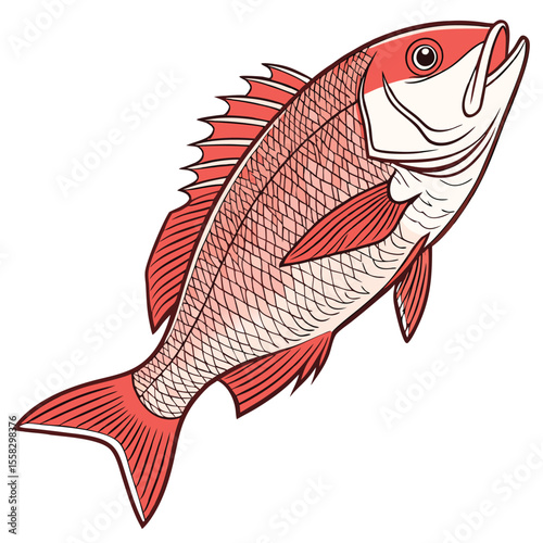 Underwater vector illustration of a colorful tropical fish swimming in clear blue ocean water, perfect for nature and animal-themed designs