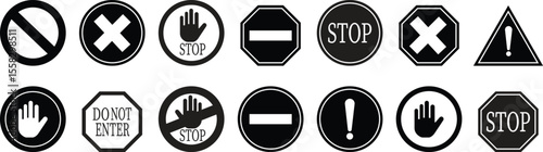 Stop icon set.No Entry or No Sign and Warning Icon.hand stop sign and symbol. Do not enter red sign.Alert information, accident notification vector illustration.sign icon vector illustration.