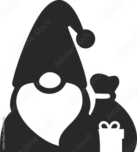Christmas gnome solid icon used in holiday, winter, and festive celebration designs.