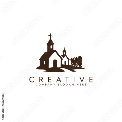 Pioneer Churches logo, featuring a cross symbol, symmetrical , and minimalist aesthetic vector illustration design