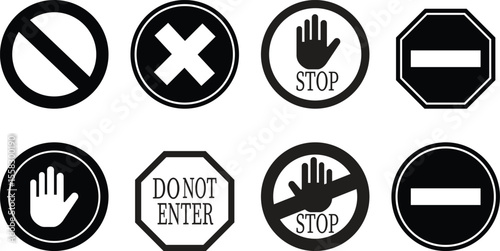 Stop icon set.No Entry or No Sign and Warning Icon.hand stop sign and symbol. Do not enter red sign.Alert information, accident notification vector illustration.sign icon vector illustration.