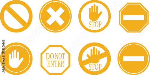 Stop icon set.No Entry or No Sign and Warning Icon.hand stop sign and symbol. Do not enter red sign.Alert information, accident notification vector illustration.sign icon vector illustration.