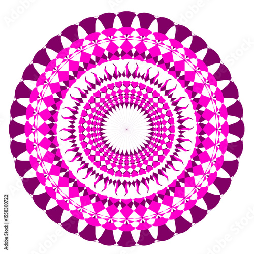 A bright geometric mandala with a multi-colored pattern. The symmetrical design radiates energy and harmony, combining sharp angles with flowing curves in a kaleidoscope of colors.
