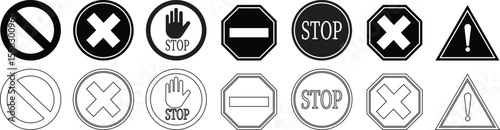 Stop icon set.No Entry or No Sign and Warning Icon.hand stop sign and symbol. Do not enter red sign.Alert information, accident notification vector illustration.sign icon vector illustration.