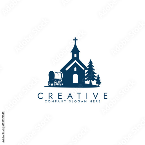 Pioneer Churches logo, featuring a cross symbol, symmetrical , and minimalist aesthetic vector illustration design