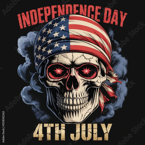 Liberty Never Dies: A Skull’s Gritty Tribute to Independence Day with Stars, Stripes, and Revolutionary Defiance, Independence Day Skull T-shirt Vector Typography Design