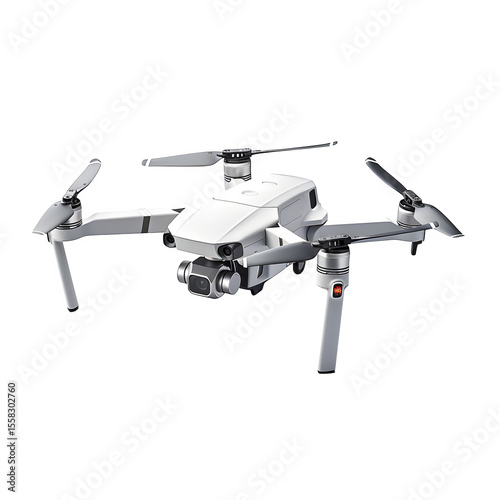 modern white quadcopter drone compact design isolated pure background, minimal soft shadow angled three quarter front view propellers digital graphic wallpaper mockup element texture background photox