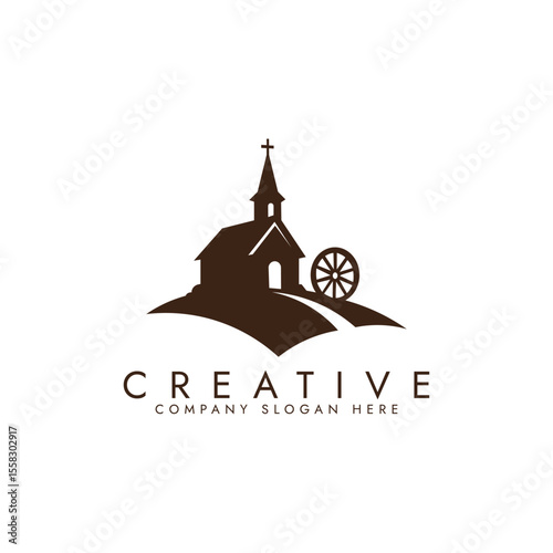 Pioneer Churches logo, featuring a cross symbol, symmetrical , and minimalist aesthetic vector illustration design