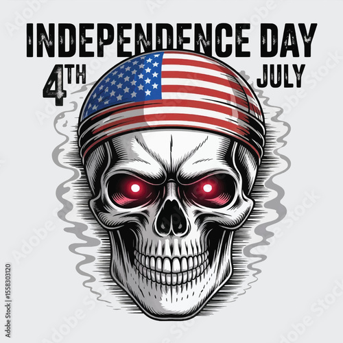 Liberty Never Dies: A Skull’s Gritty Tribute to Independence Day with Stars, Stripes, and Revolutionary Defiance, Independence Day Skull T-shirt Vector Typography Design