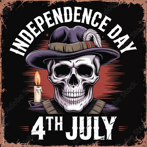 Liberty Never Dies: A Skull’s Gritty Tribute to Independence Day with Stars, Stripes, and Revolutionary Defiance, Independence Day Skull T-shirt Vector Typography Design