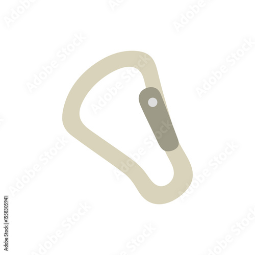 Cartoon Climbing Carabiner Icon. Cartoon climbing carabiner in flat style with beige and gray colors. Central object on white background.