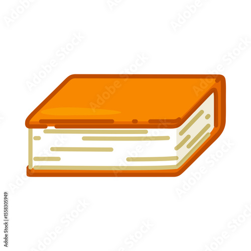 Cartoon Orange Book Icon. Cartoon orange book with visible pages in flat style. Bright and simple design on white background.