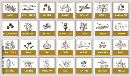 Stickers for kitchen with herbs and spices