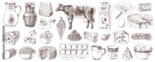 Dairy products hand drawn vector set