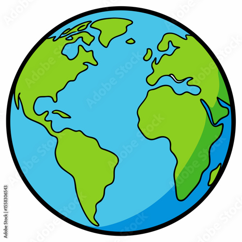 A simplified, vibrant illustration of Earth, showcasing its continents and oceans in vivid colors, representing our planet in a creative and accessible manner. generative AI