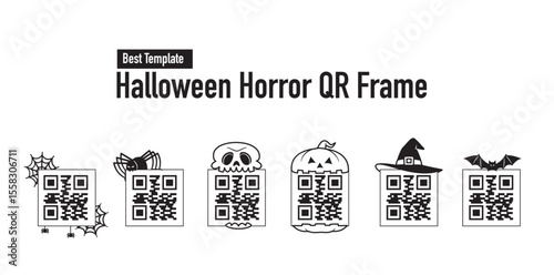 set of halloween horror QR code frame template