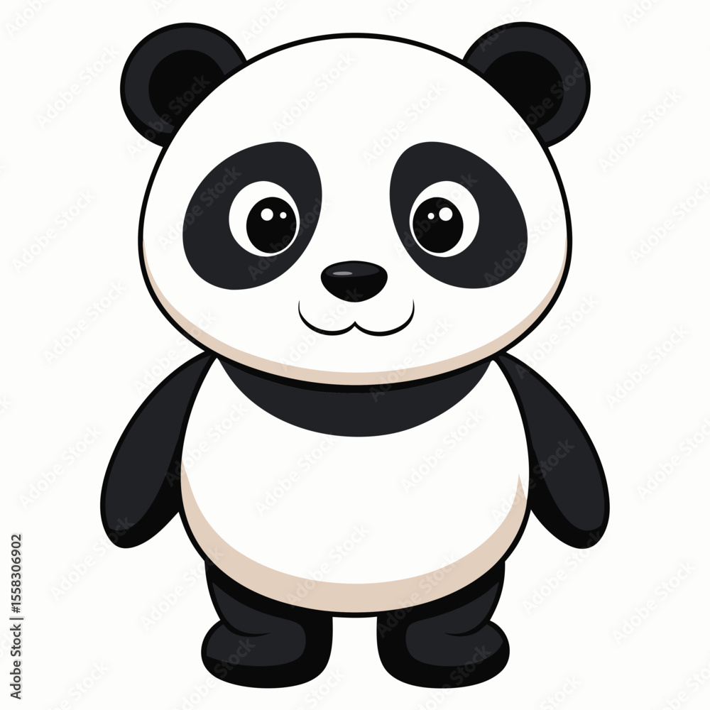 Fototapeta premium A cute cartoon panda bears a gentle demeanor, with captivating detail in this charming depiction of an animal icon. generative AI