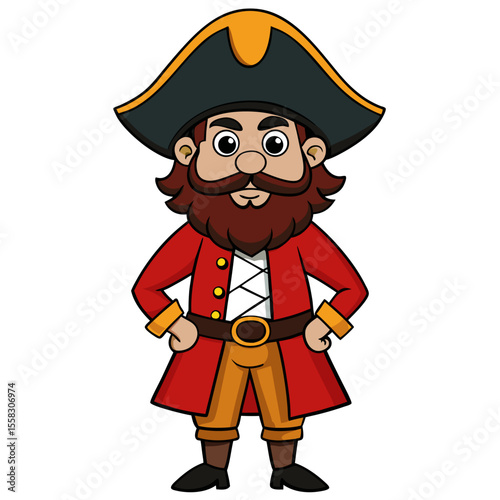 A charismatic pirate, ready for adventure, stands tall with a confident pose in a colorful, artistic illustration. Its a lively image evoking stories of the high seas and treasure hunts. generative AI