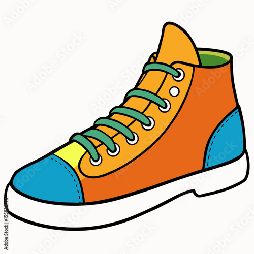 Colorful high-top sneaker with orange and blue accents. generative AI