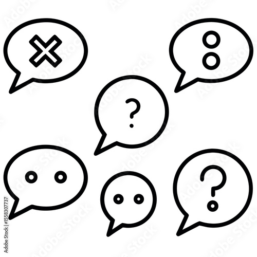 Bold Black Outline Speech Bubbles: Question, Answer, and Cancel Icons