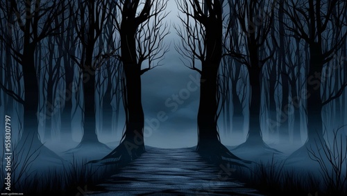 misty forest in the night