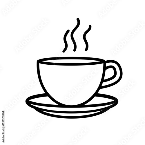 Hot drink icons in black line style, cozy beverage and café symbols