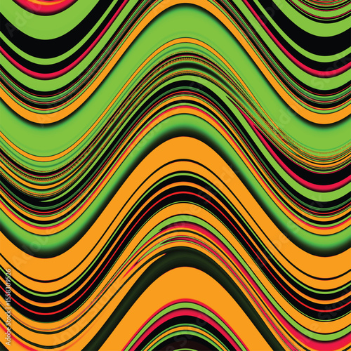 Multicolor glowing wavy lines. Abstract psychedelic background Vector illustration	