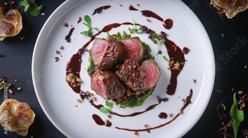 Gourmet lamb dish on a plate