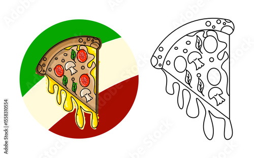 hand sketched pizza illustration with pepperoni, transparent background italian pizza vector, Pizza Icon on Transparent Background