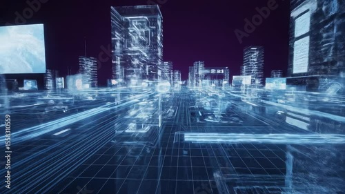 Futuristic Urban Design, Digital Landscape Video Experience in a Neon Environment
