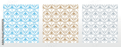 Wallpapers in the style of Baroque.. Set of colored floral ornaments. Seamless vector backgrounds Graphic patterns for fabric, wallpaper, packaging. Ornate Damask flower illustration