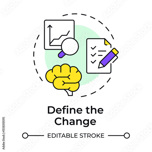 Define change multi color concept icon. Corporate needs identification. Stage of organizational transformation. Round shape line illustration. Abstract idea. Graphic design. Easy to use