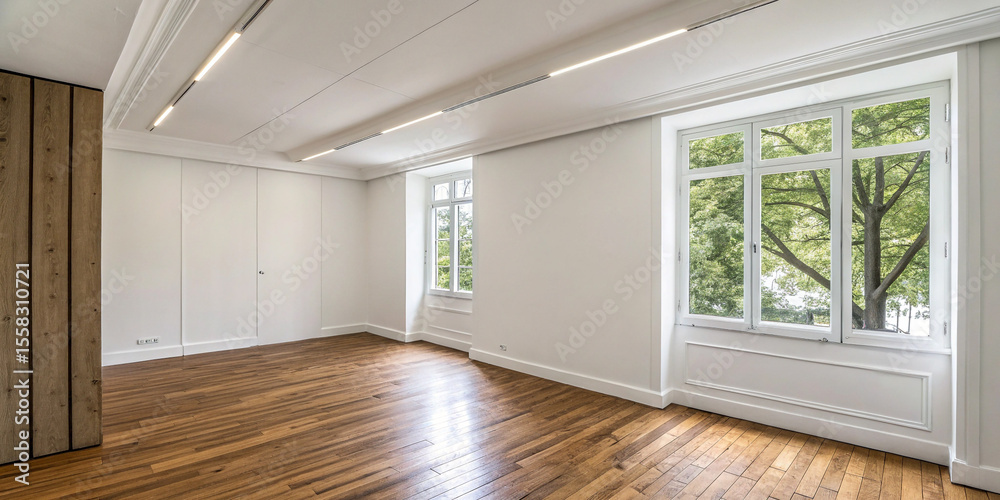 Obraz premium A Minimalist Empty White and Wood Room Corner for Design Inspiration