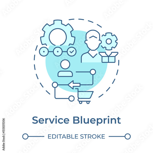 Service blueprint soft blue concept icon. Diagram of customer and organization delivery. Gap analysis tool. Round shape line illustration. Abstract idea. Graphic design. Easy to use in blog post