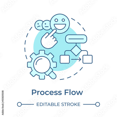 Process flow soft blue concept icon. Sequence of steps involved in completing. Gap analysis tool usage. Round shape line illustration. Abstract idea. Graphic design. Easy to use in blog post