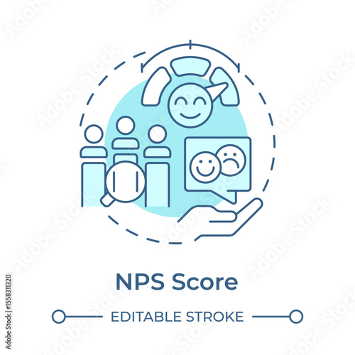 NPS score soft blue concept icon. Metric used to gauge customer loyalty and satisfaction. Gap analysis tool. Round shape line illustration. Abstract idea. Graphic design. Easy to use in blog post