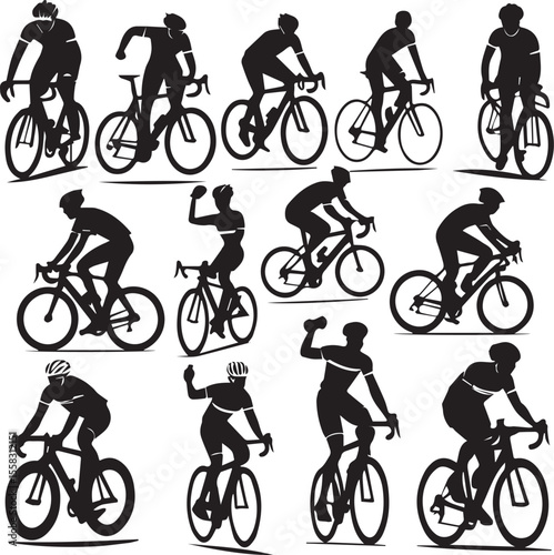 Sports Cyclists Silhouette Vector Icons for Racing and Fitness Concepts