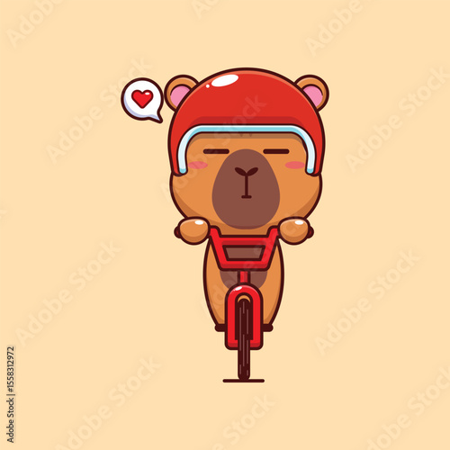 Cute capybara mascot cartoon character illustration ride on bicycle